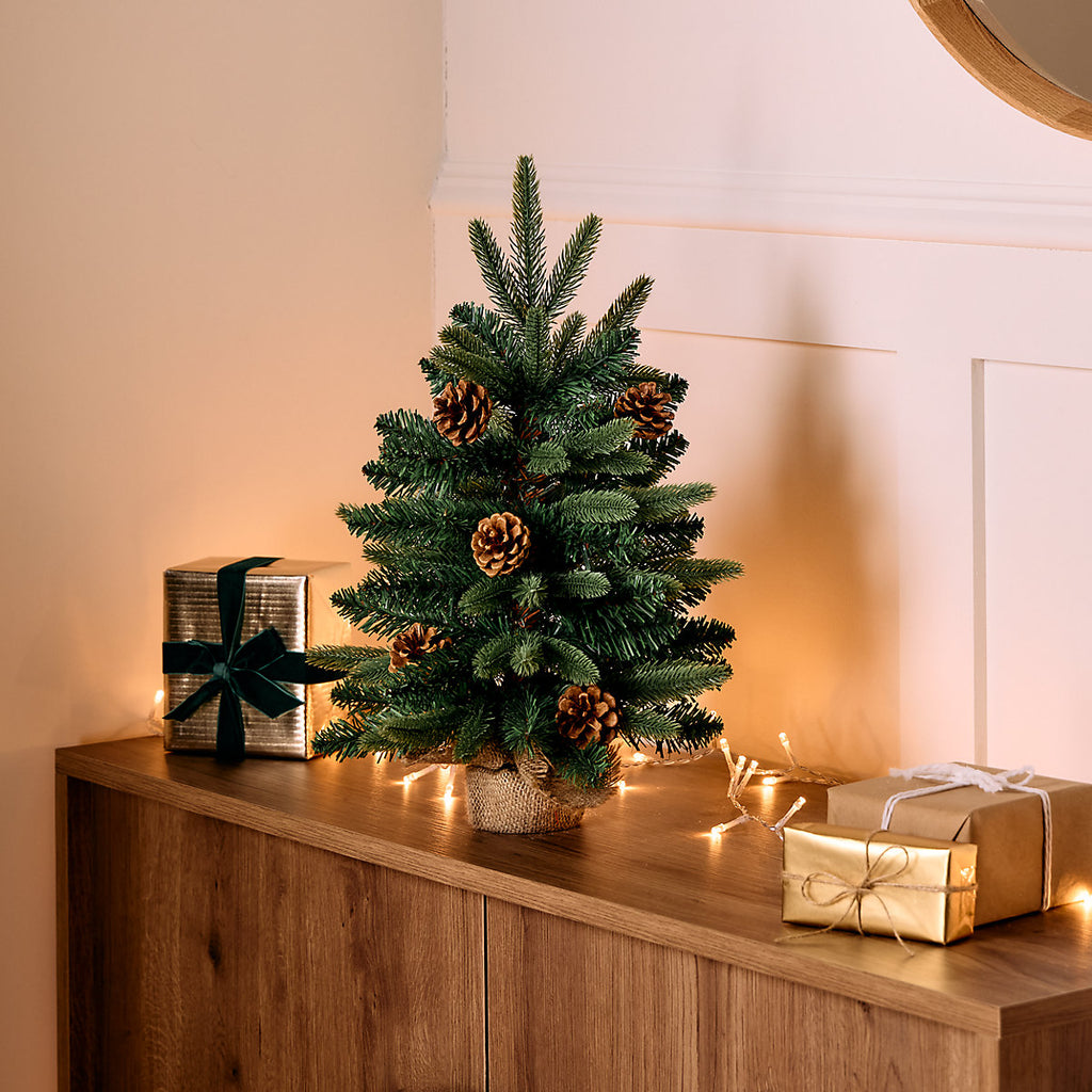 1.6ft Pinecone Table top Full Artificial Christmas tree - Green