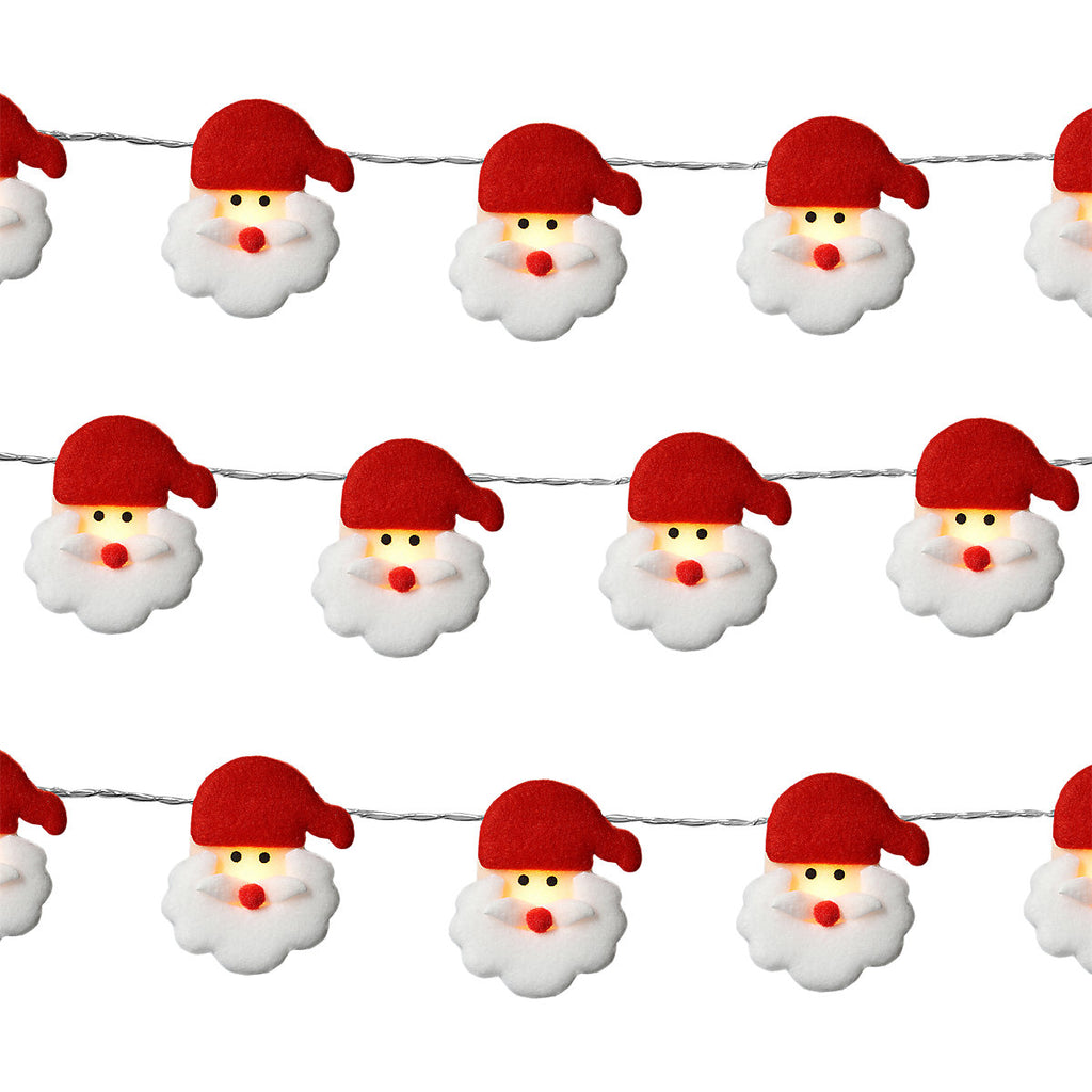 10 Warm white Santa head LED String lights With timer function Clear cable