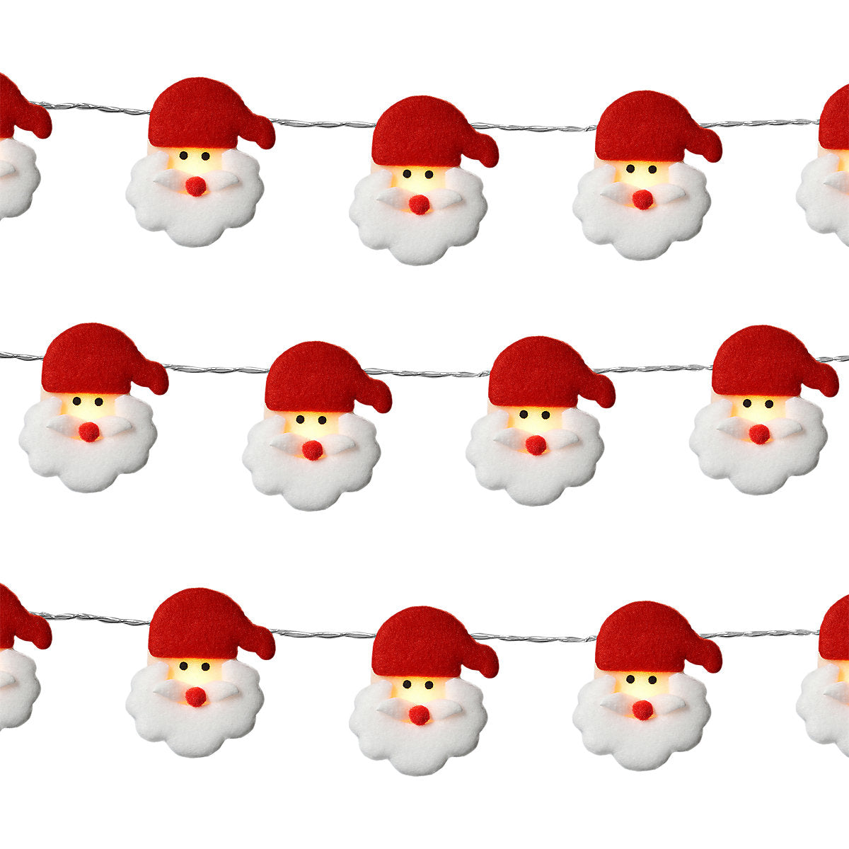 10 Warm white Santa head LED String lights With timer function Clear cable