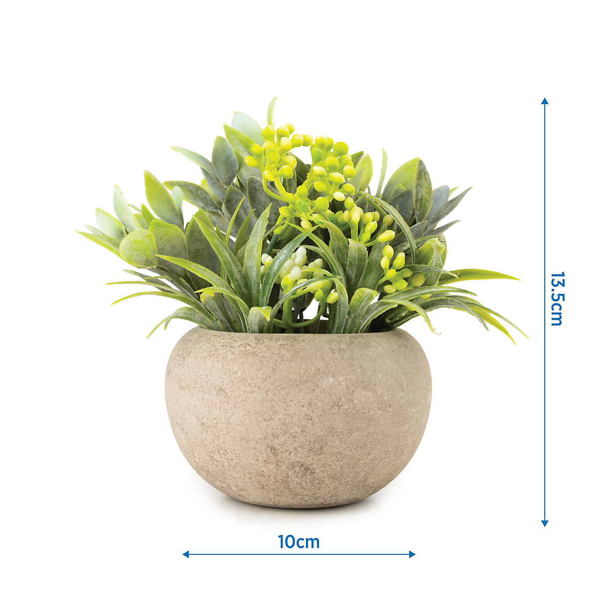 13.5cm Herb Pot with artificial plant in Pale grey Ceramic Pot
