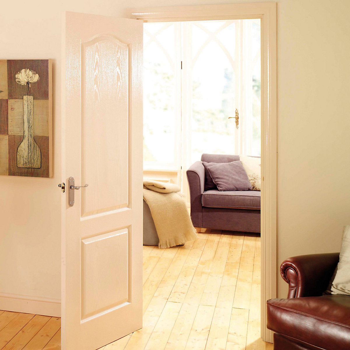 2 panel Unglazed Arched White Woodgrain effect Internal Door, (H)2032mm (W)813mm (T)35mm