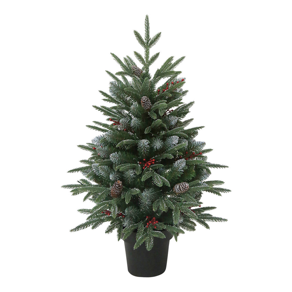 3ft Slim Blitzen Warm white LED Potted Pre-lit Frosted effect Artificial Christmas tree - Green