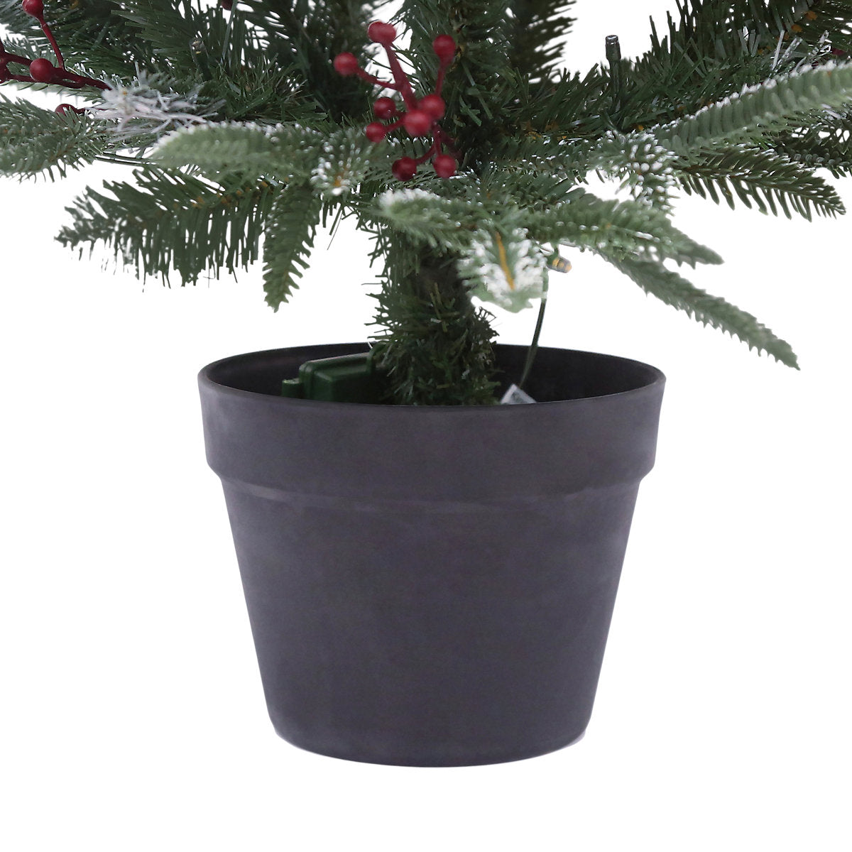 3ft Slim Blitzen Warm white LED Potted Pre-lit Frosted effect Artificial Christmas tree - Green