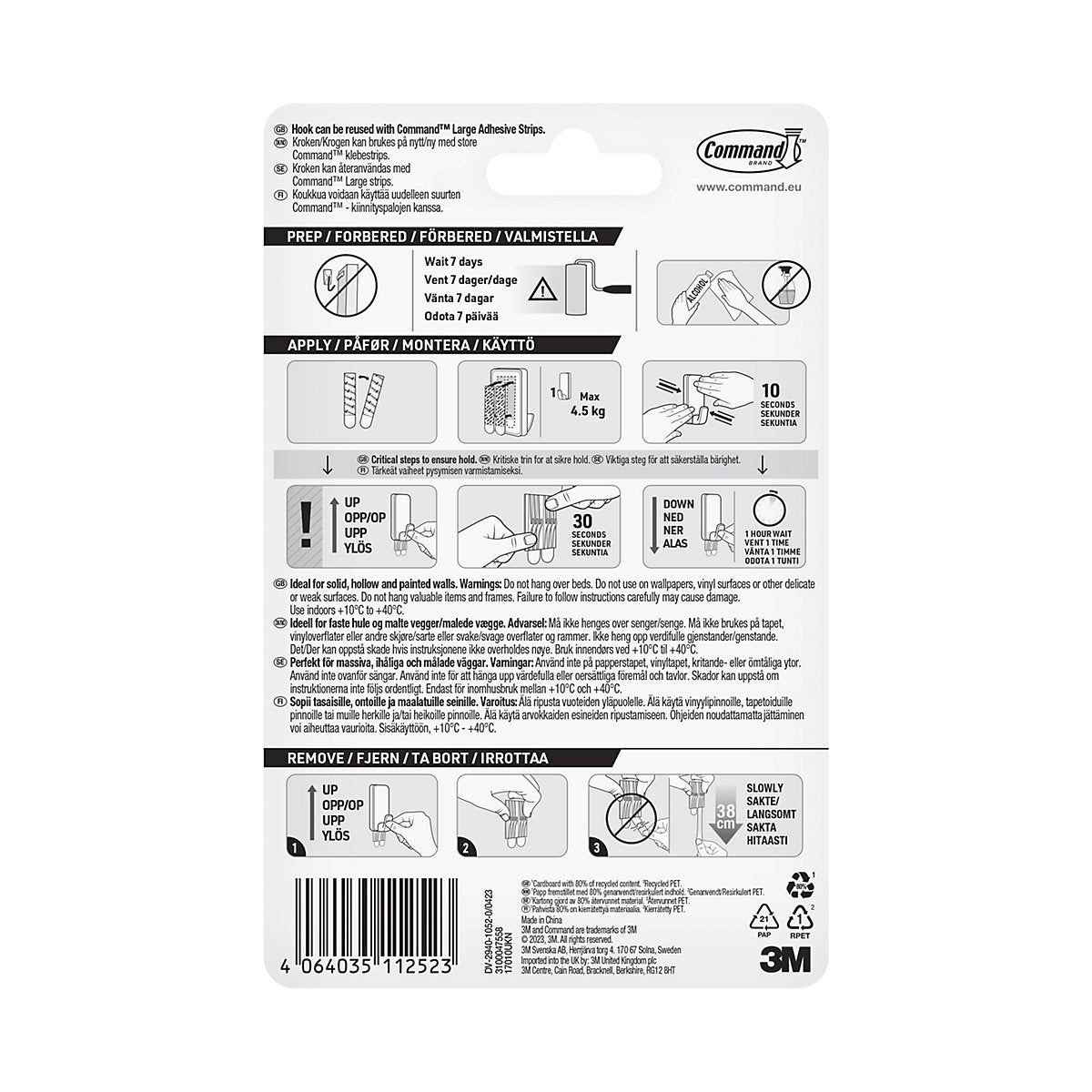 3M Command Extra large White Utility Adhesive hook (Holds)4.5kg