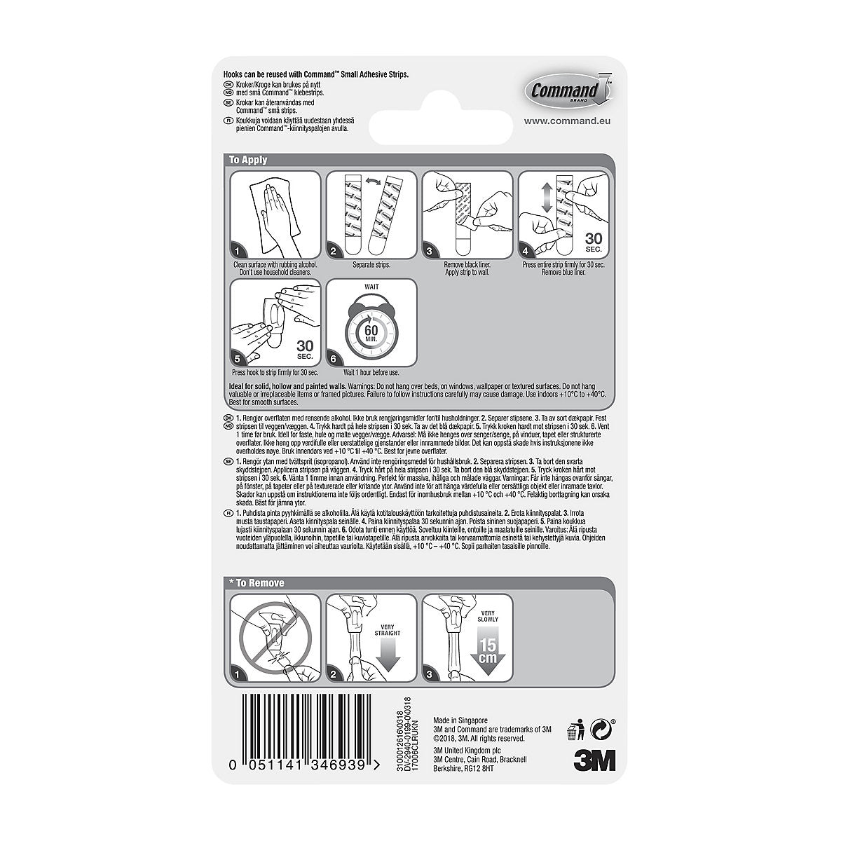 3M Command Mini Clear Hook (Holds)225g, Pack of 6