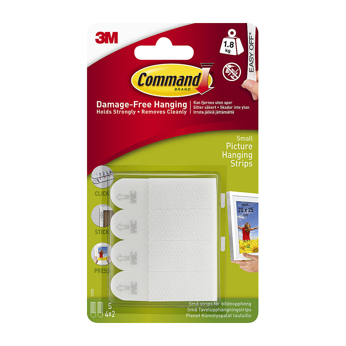 3M Command Small White Picture hanging Adhesive strip (Holds)1.8kg, Pack of 4