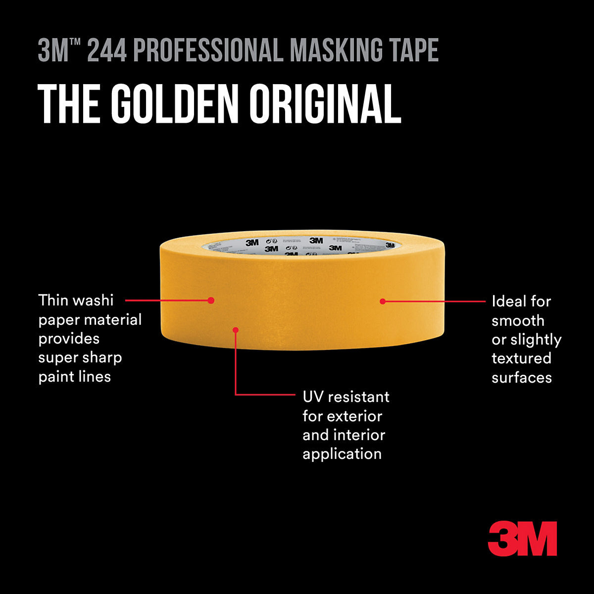3M Pro High Precision Yellow Masking Tape (L)50m (W)36mm