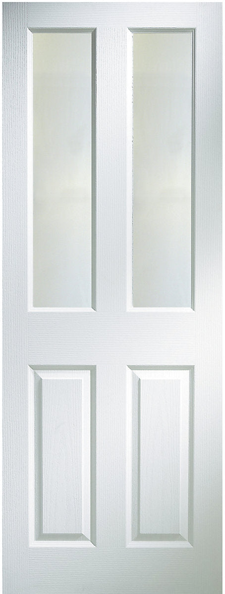 4 panel Frosted Glazed Contemporary White Woodgrain effect Internal Door, (H)1981mm (W)762mm (T)35mm