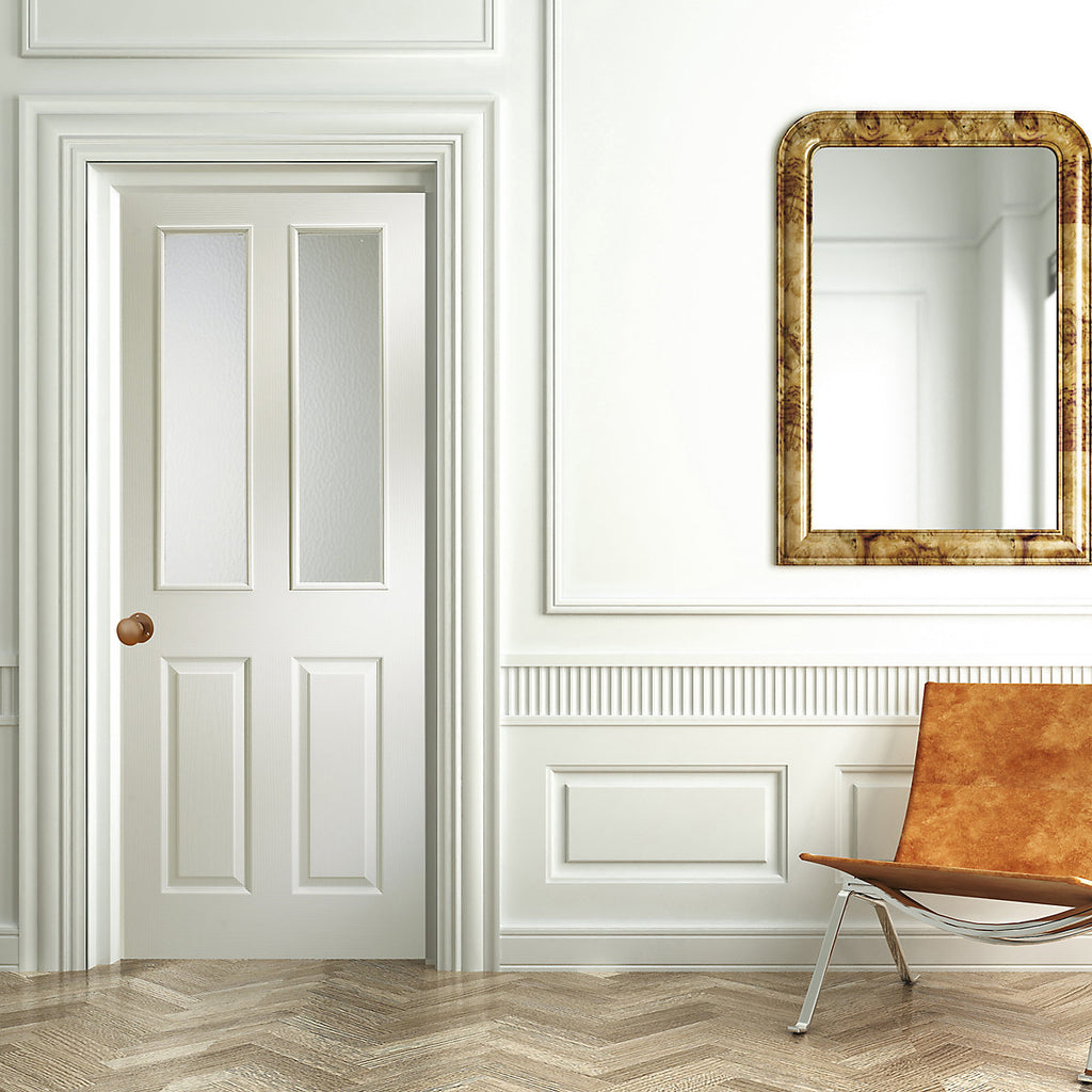 4 panel Frosted Glazed Contemporary White Woodgrain effect Internal Door, (H)1981mm (W)762mm (T)35mm