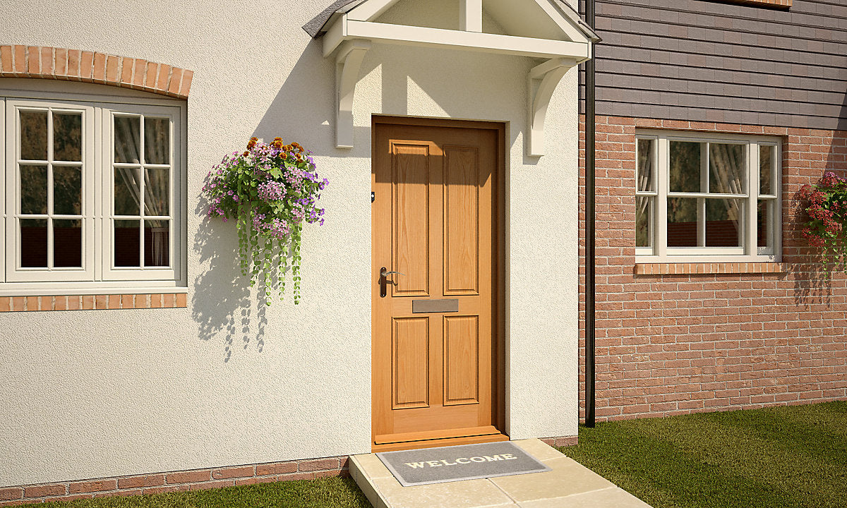4 panel Unglazed Wooden White oak veneer External Panel Front door, (H)1981mm (W)838mm