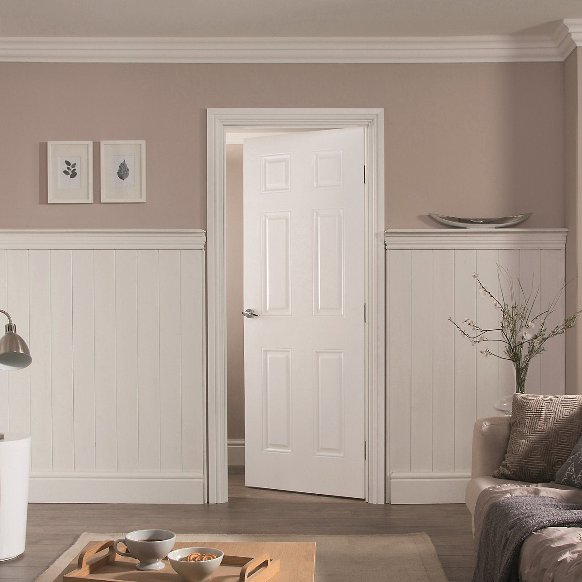 6 panel Unglazed Contemporary White Internal Door, (H)1981mm (W)686mm (T)35mm