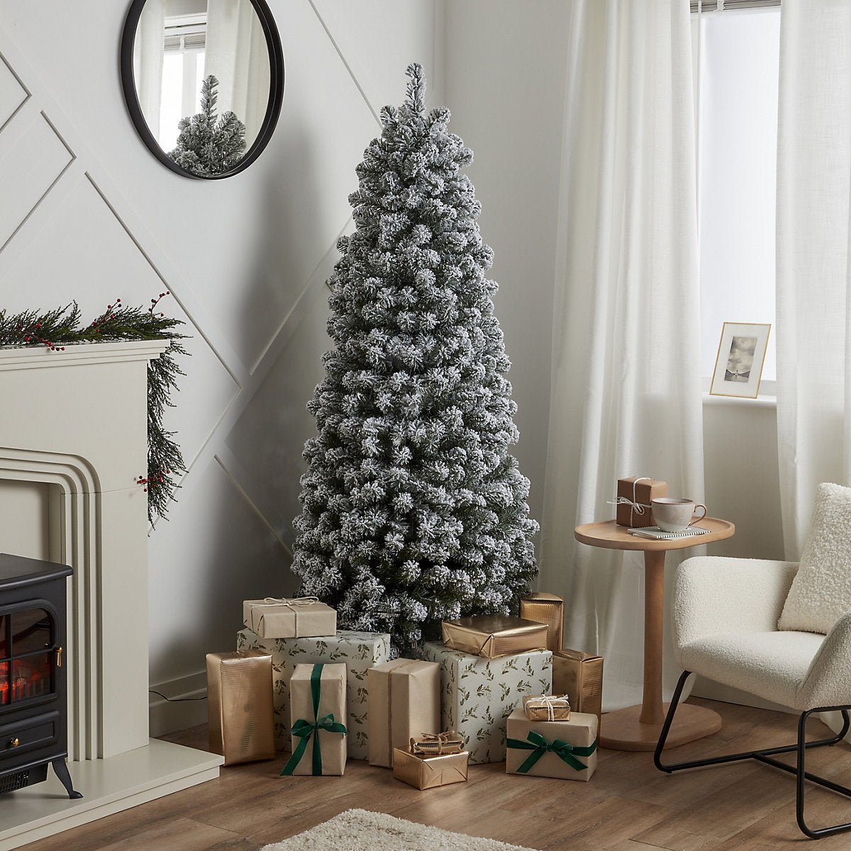 6ft Full Olan Warm white LED Pre-lit Flocked effect Artificial Christmas tree - Green