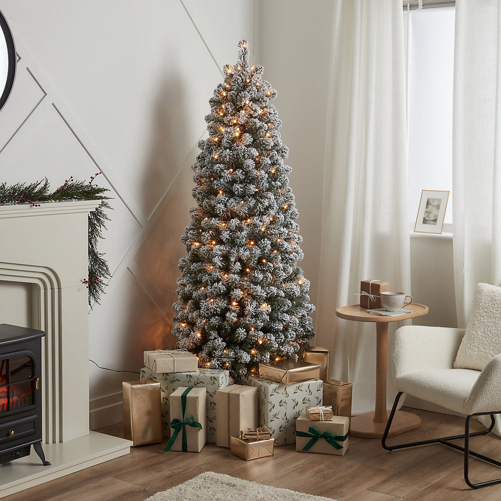 6ft Full Olan Warm white LED Pre-lit Flocked effect Artificial Christmas tree - Green