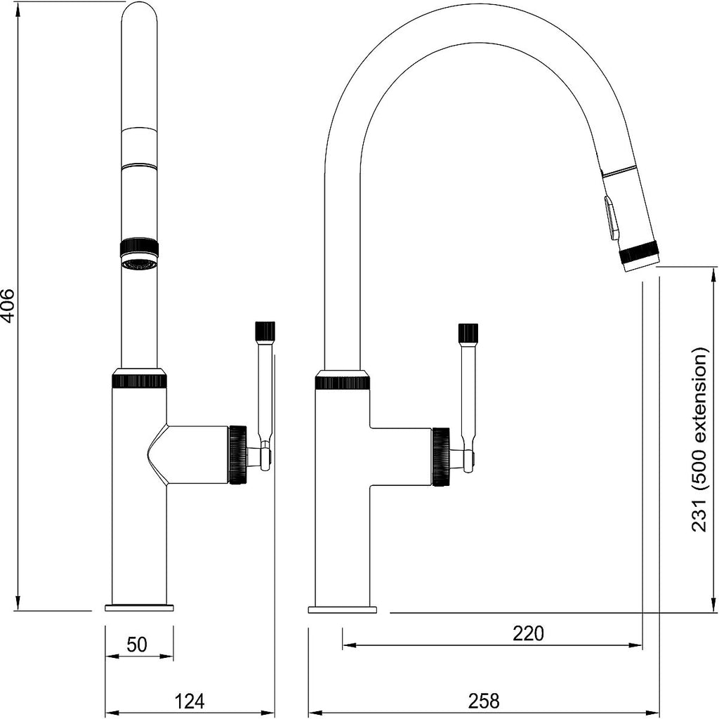 Abode Industrial Brass effect Kitchen Side lever pull out Tap