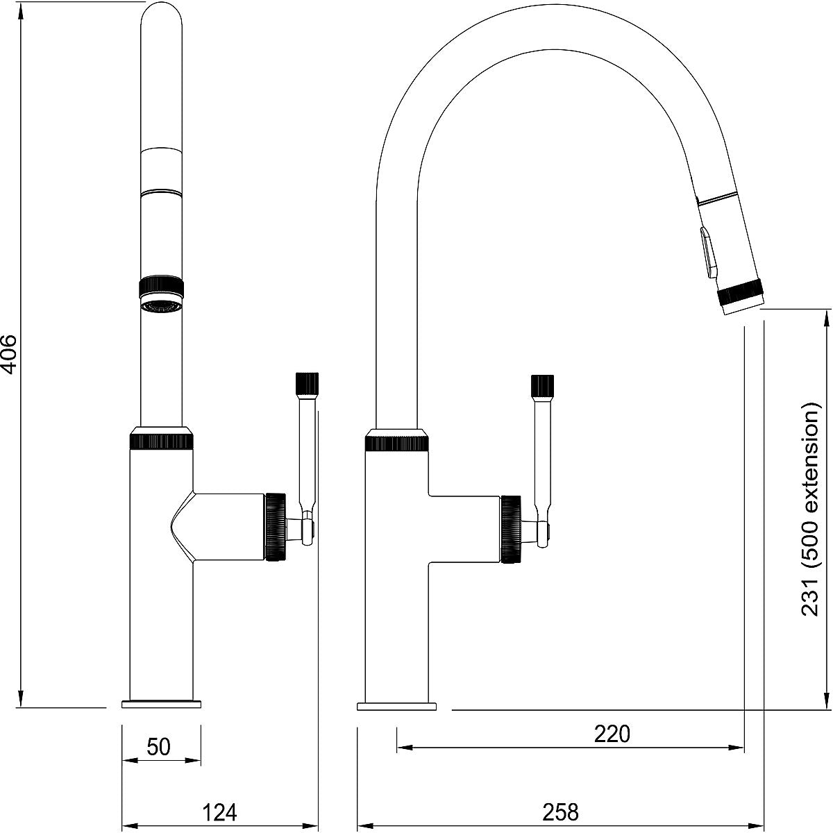 Abode Industrial Brass effect Kitchen Side lever pull out Tap