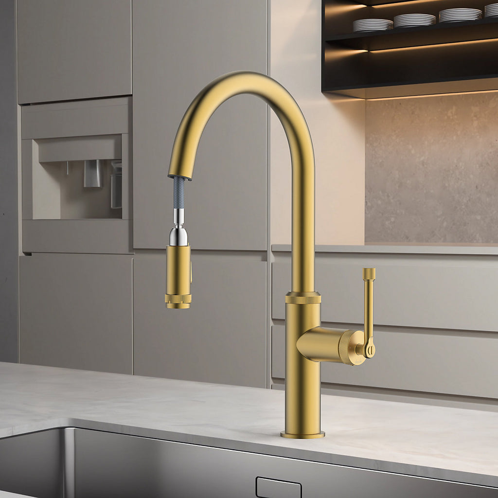 Abode Industrial Brass effect Kitchen Side lever pull out Tap