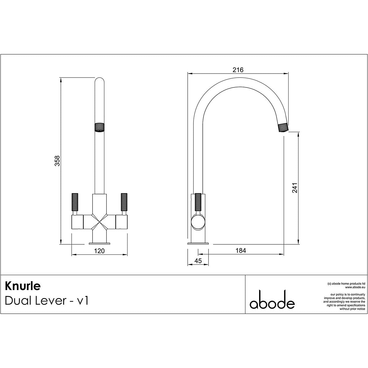 Abode Knurle Chrome-plated Kitchen Mono mixer Tap