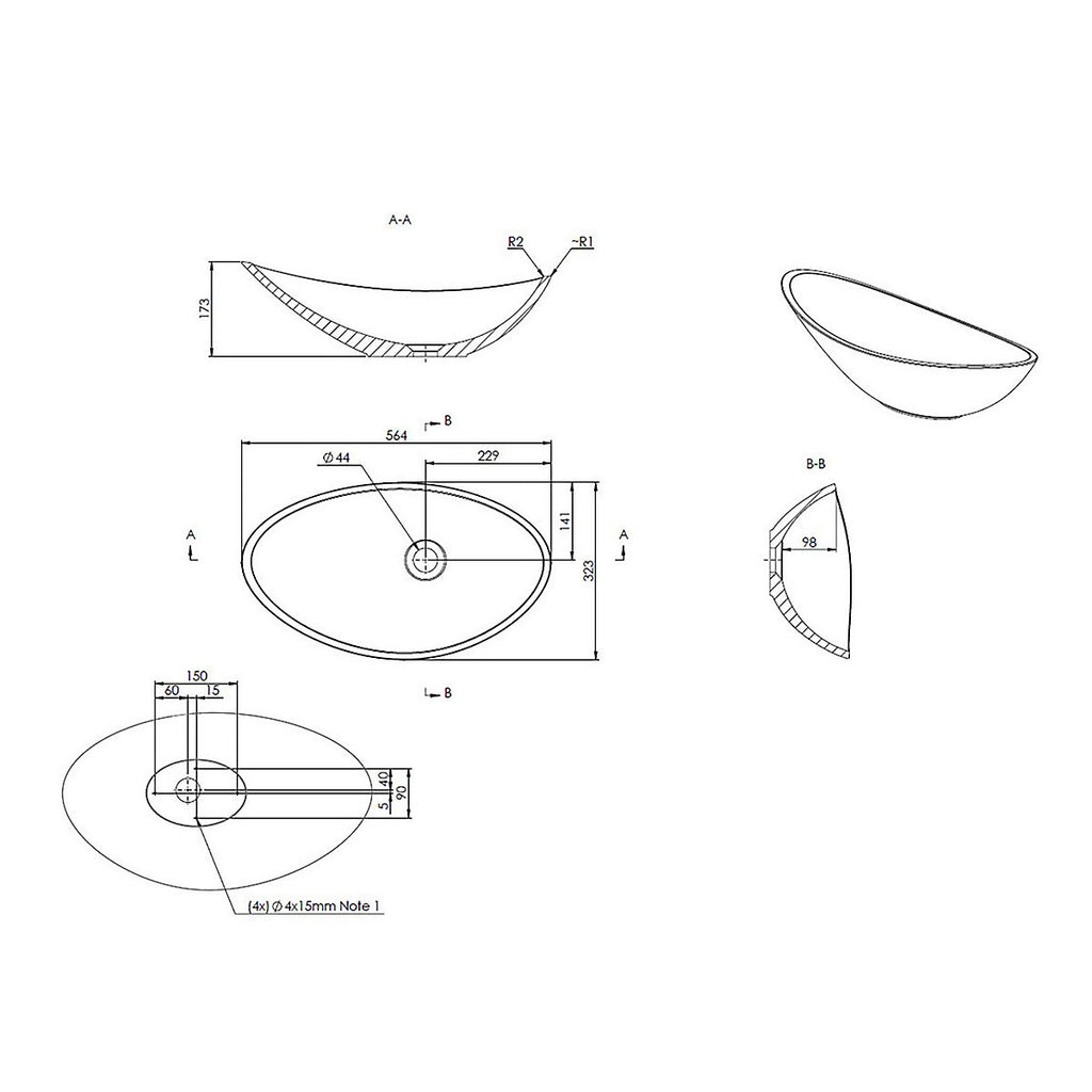 * Aldford White Oval Single Counter top Basin (W)56.4cm