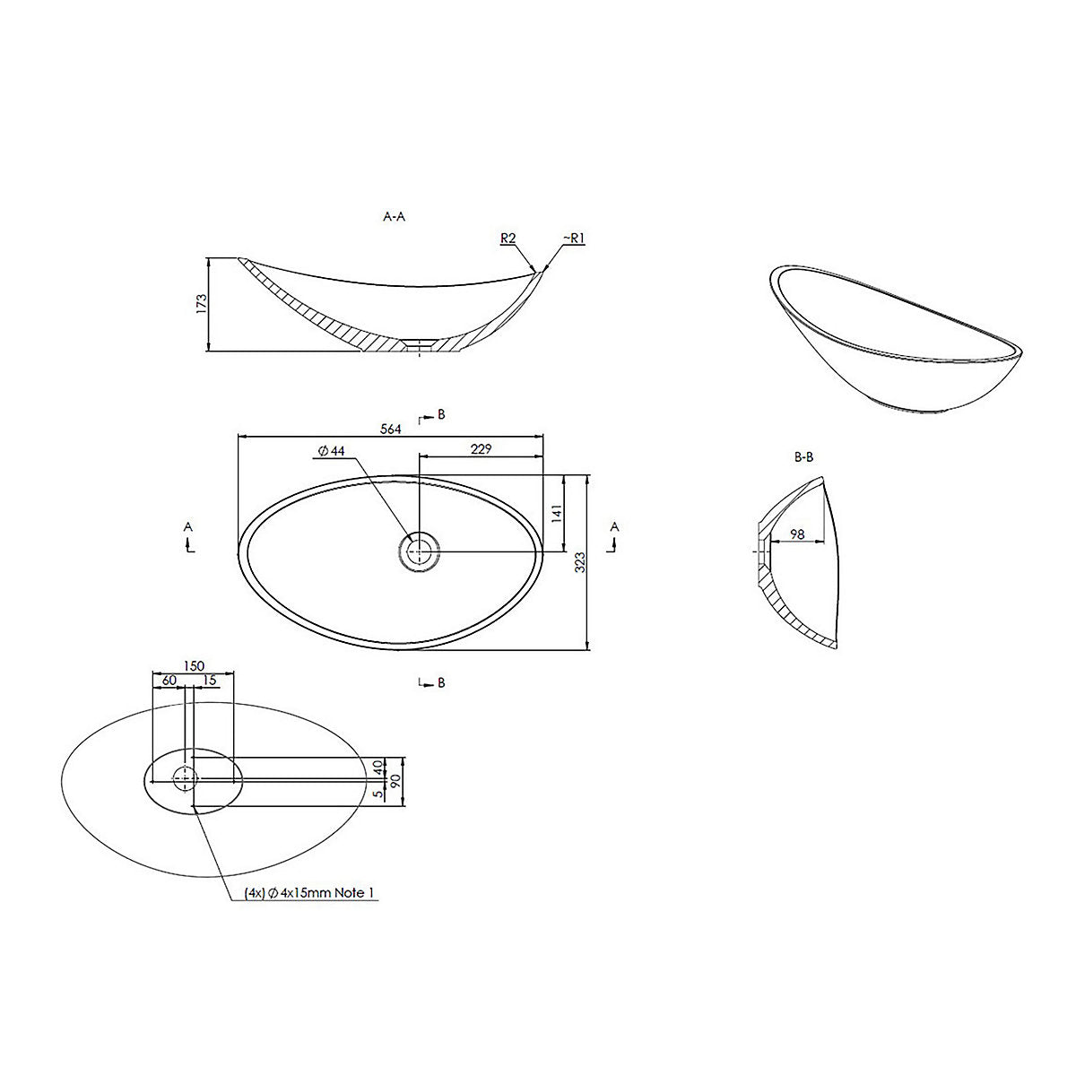 * Aldford White Oval Single Counter top Basin (W)56.4cm
