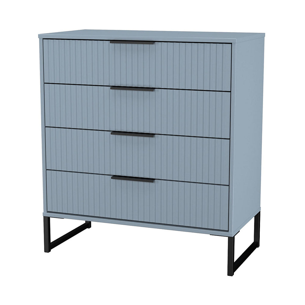 Ancona Matt denim blue no effect 4 Drawer Chest (H)848mm (W)765mm (D)395mm