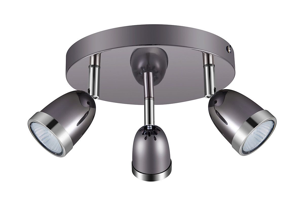 Apheliotes Plate Gloss Gun metal & chrome 3 Light Spotlight