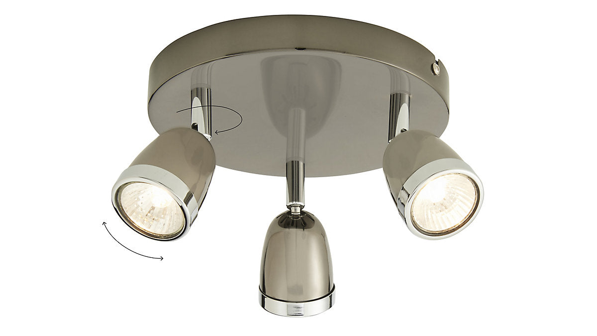 Apheliotes Plate Gloss Gun metal & chrome 3 Light Spotlight