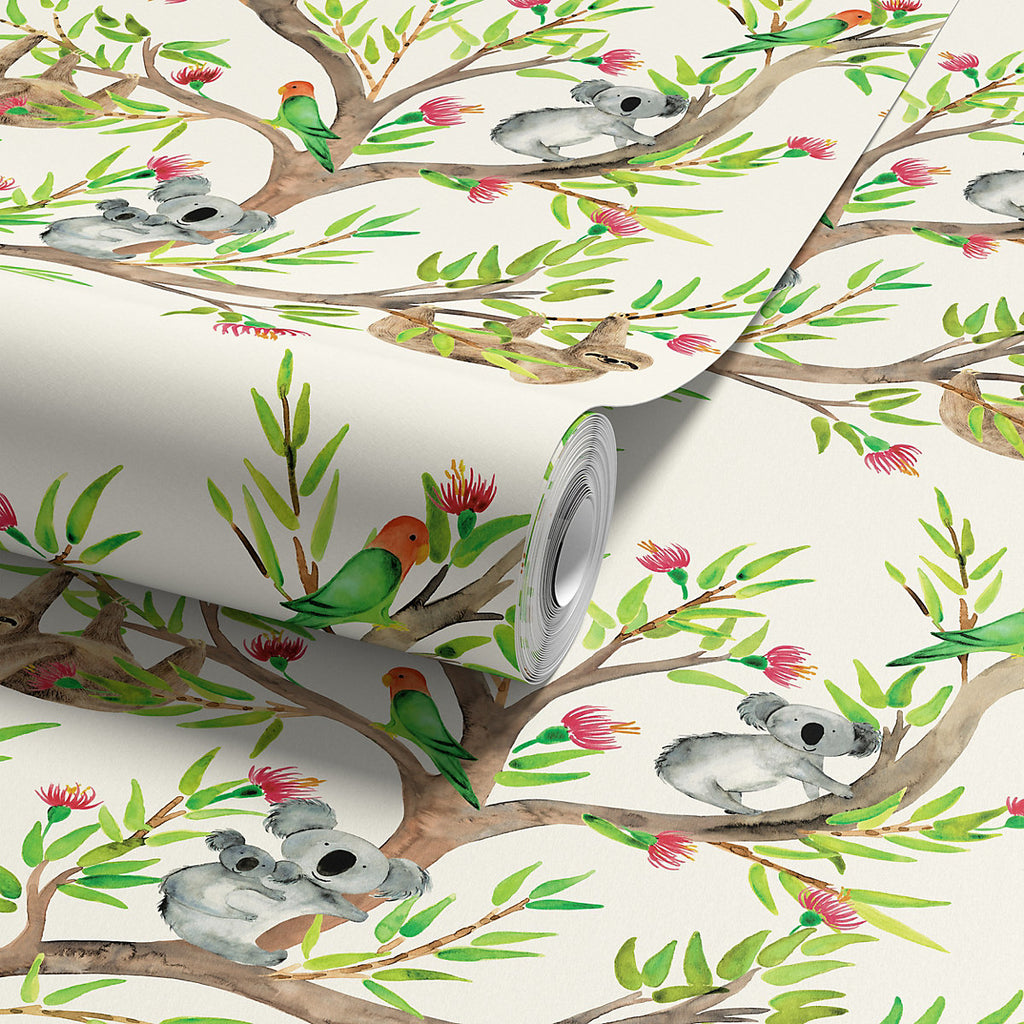 Arthouse Cream Koala & Sloth Children's Smooth Wallpaper