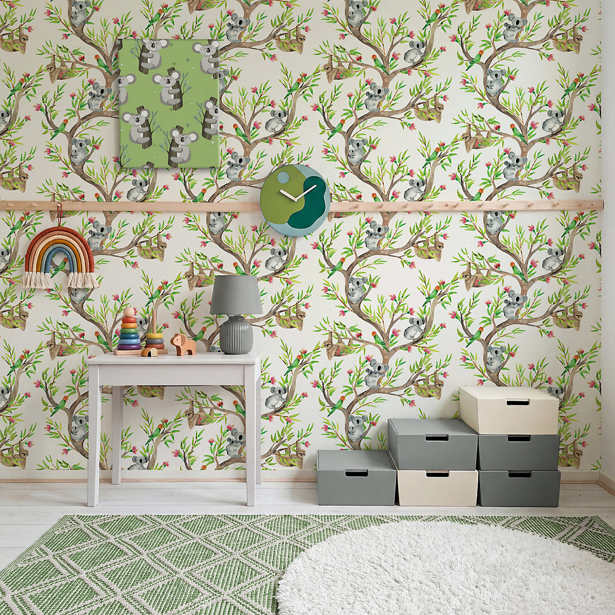 Arthouse Cream Koala & Sloth Children's Smooth Wallpaper
