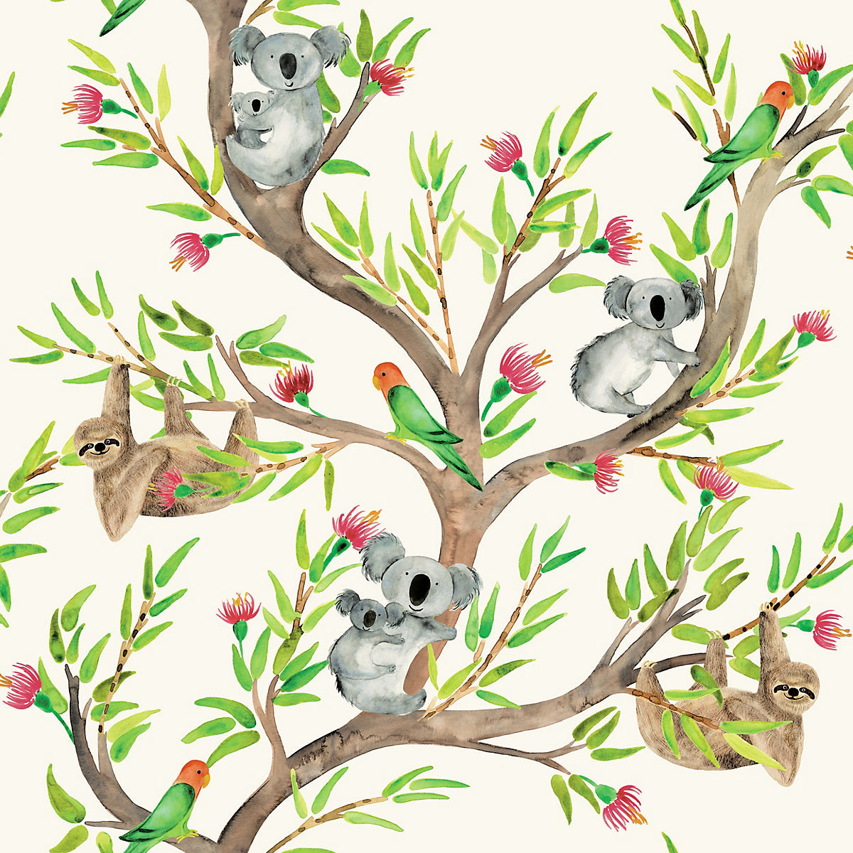 Arthouse Cream Koala & Sloth Children's Smooth Wallpaper