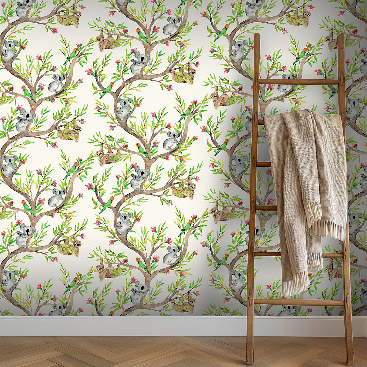 Arthouse Cream Koala & Sloth Children's Smooth Wallpaper