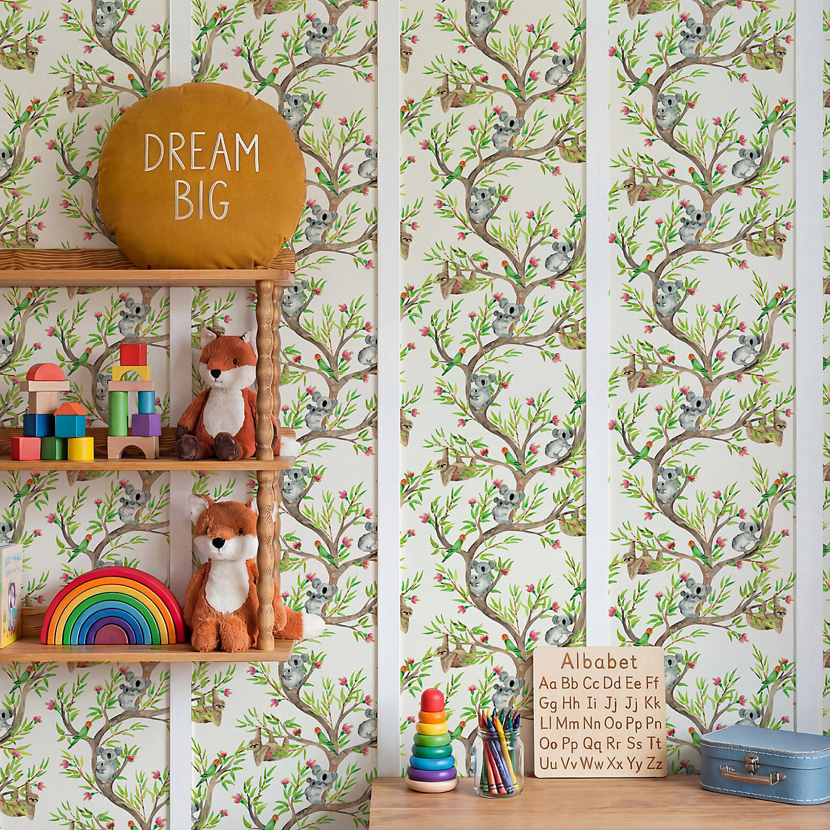 Arthouse Cream Koala & Sloth Children's Smooth Wallpaper