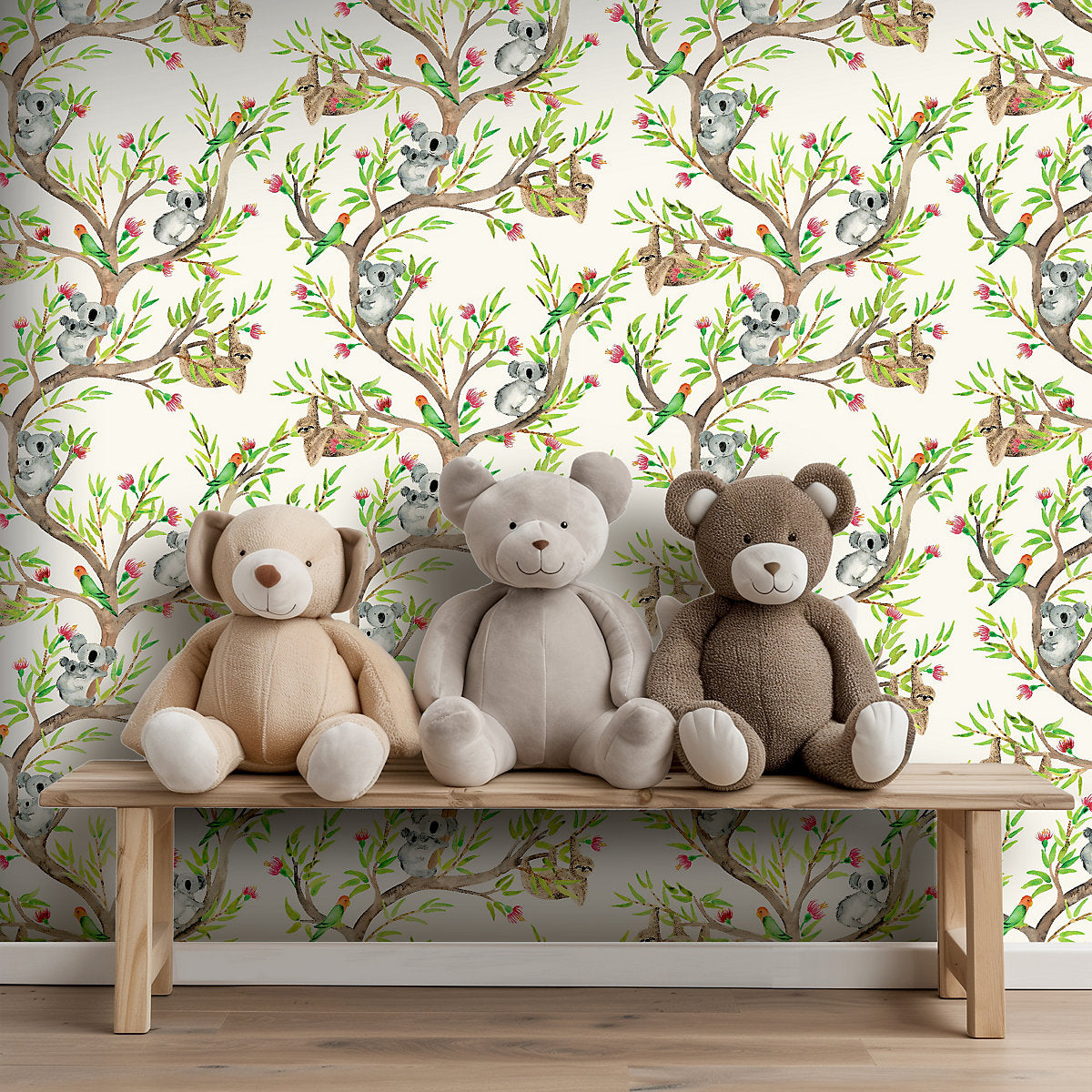 Arthouse Cream Koala & Sloth Children's Smooth Wallpaper