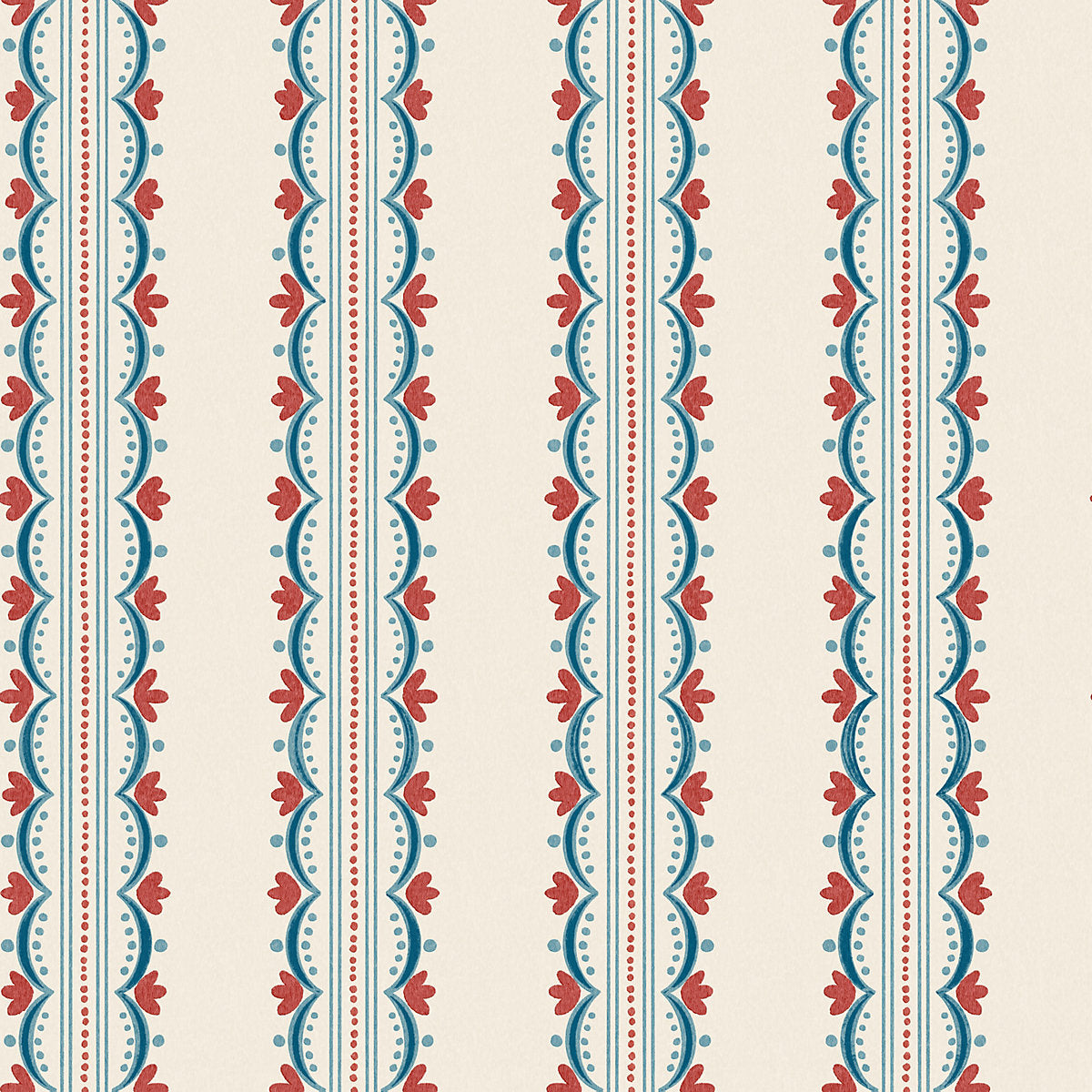 Arthouse Cream, Red & Blue Bloom Stripe Classic Smooth Wallpaper