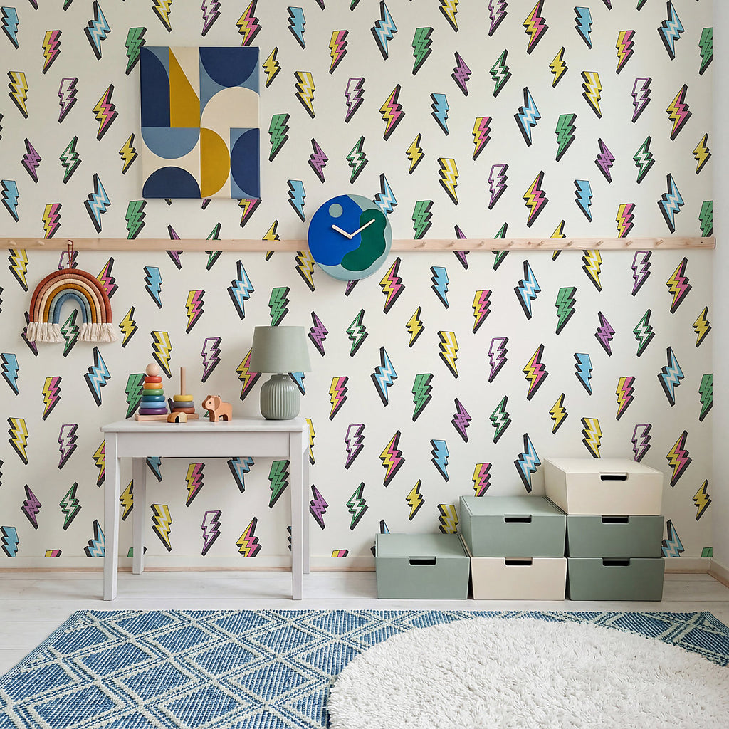 Arthouse Multicoloured Lightning Children's Smooth Wallpaper