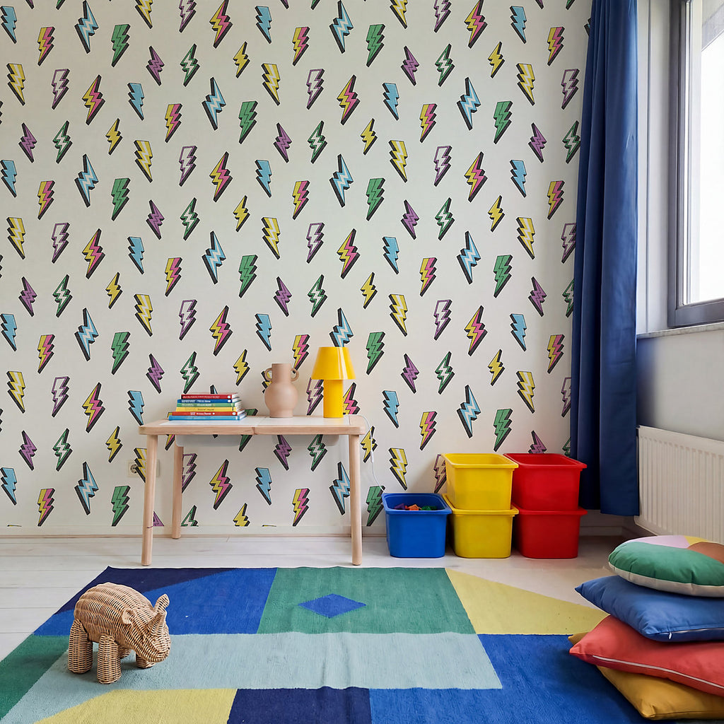 Arthouse Multicoloured Lightning Children's Smooth Wallpaper