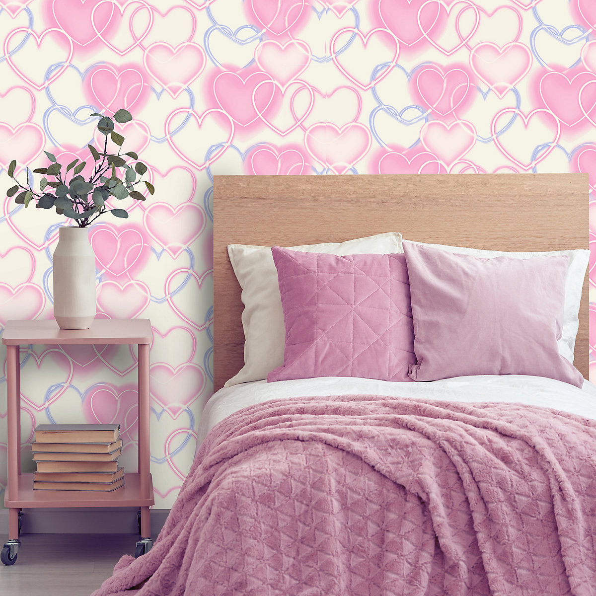 Arthouse Pink Neon Hearts Children's Smooth Wallpaper