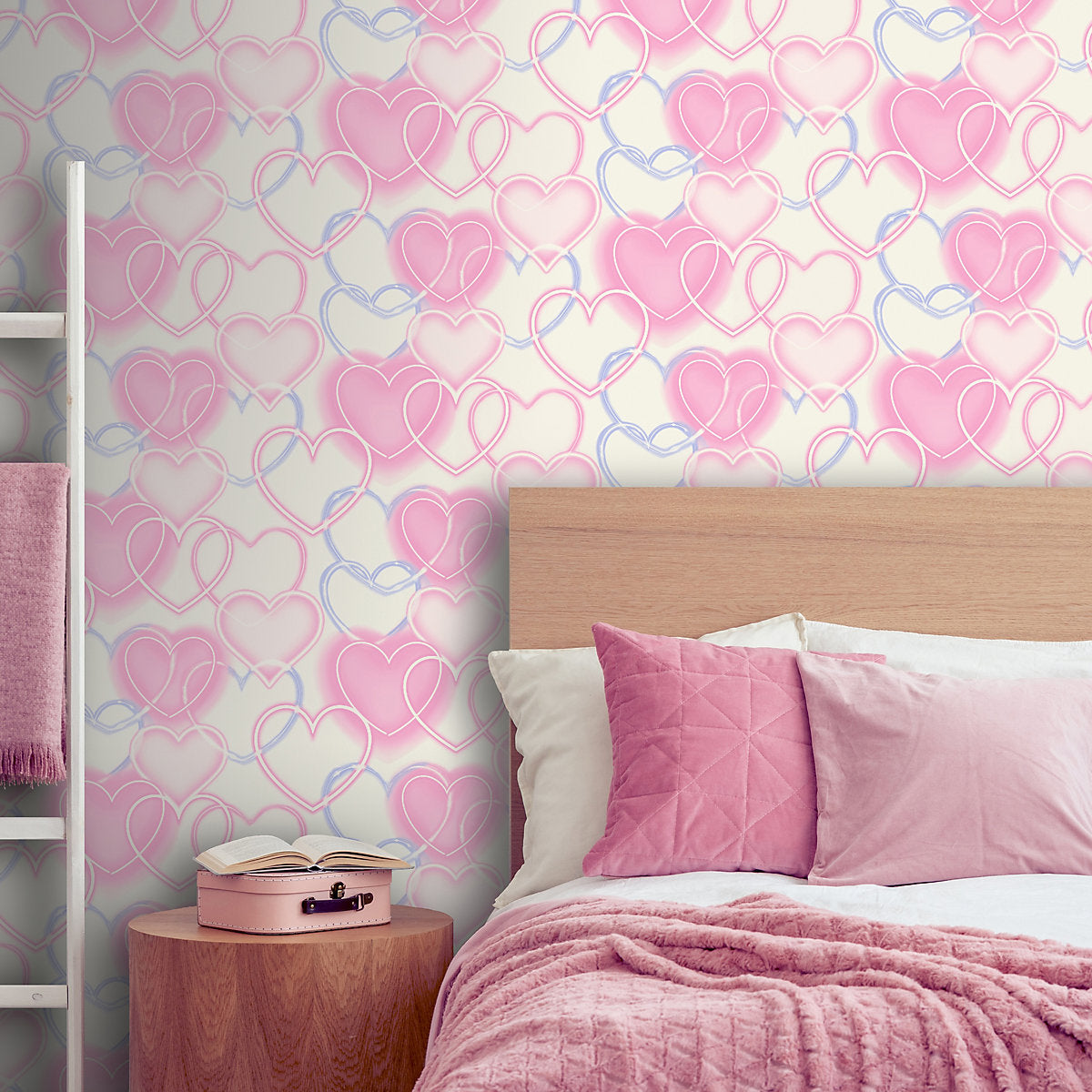 Arthouse Pink Neon Hearts Children's Smooth Wallpaper