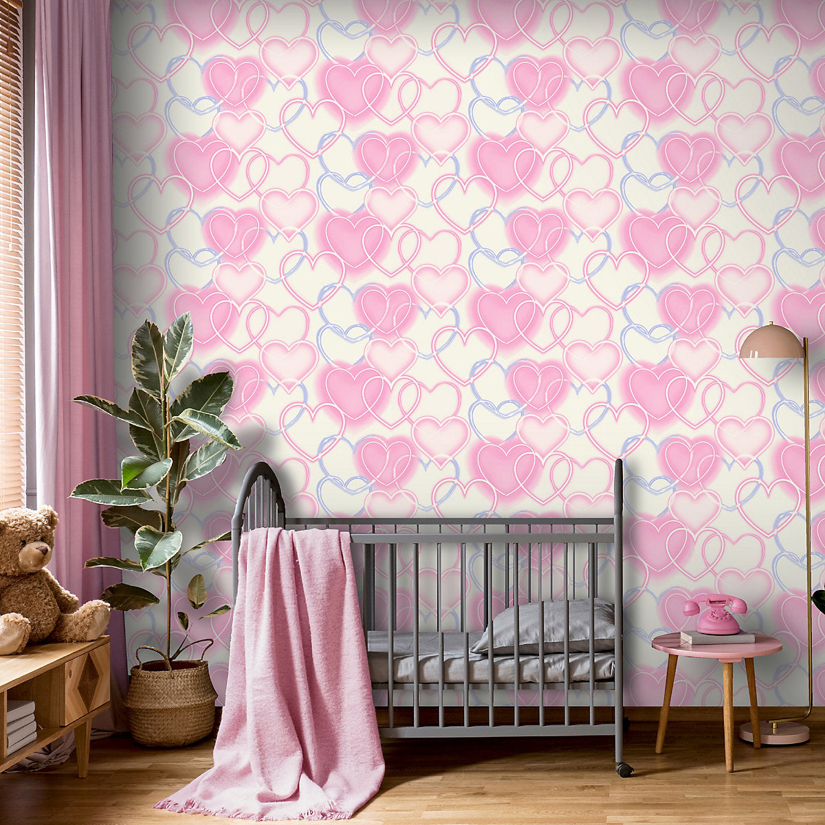 Arthouse Pink Neon Hearts Children's Smooth Wallpaper