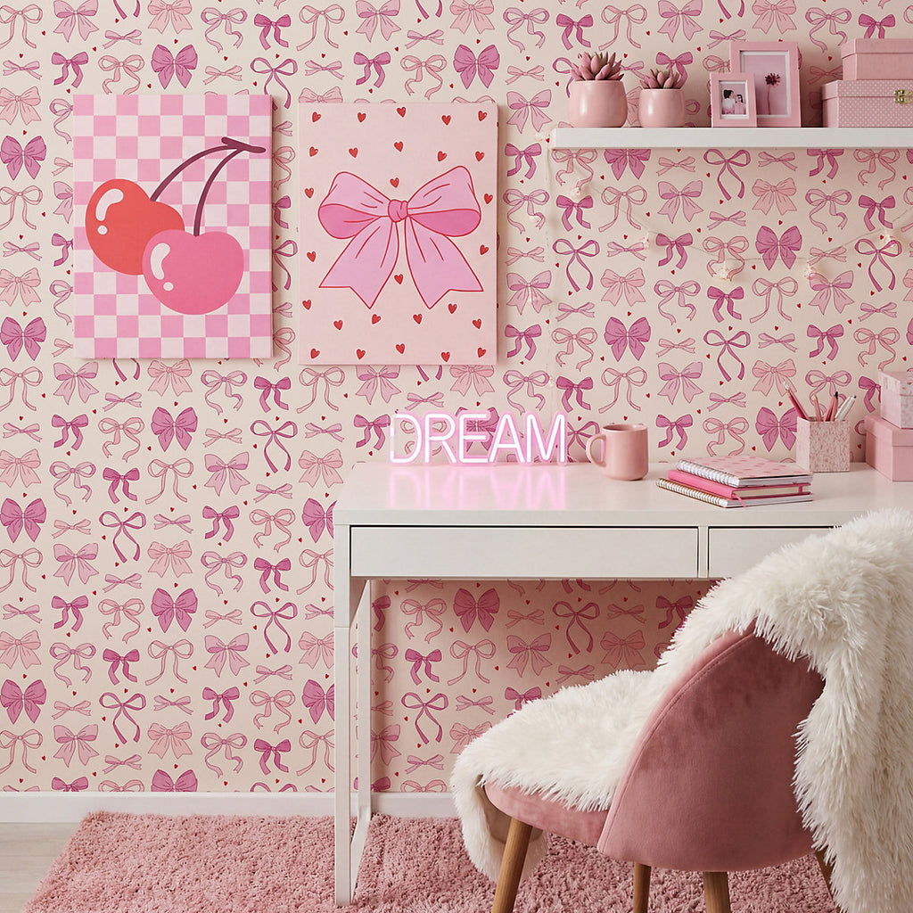 Arthouse Pink Pretty Bows Children's Smooth Wallpaper