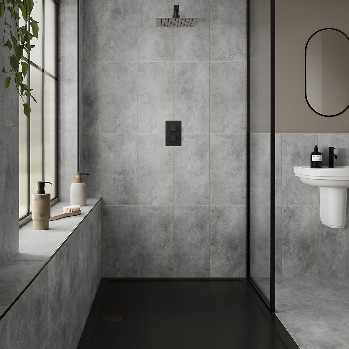 Aruba Grey Matt Stone effect Porcelain Indoor Wall & floor Tile Sample
