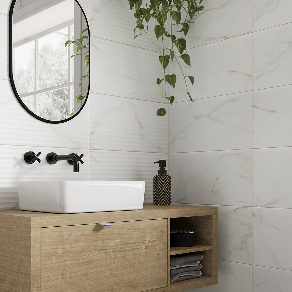 Beatrice White & Gold Matt Marble effect Ceramic Indoor Wall tile Sample