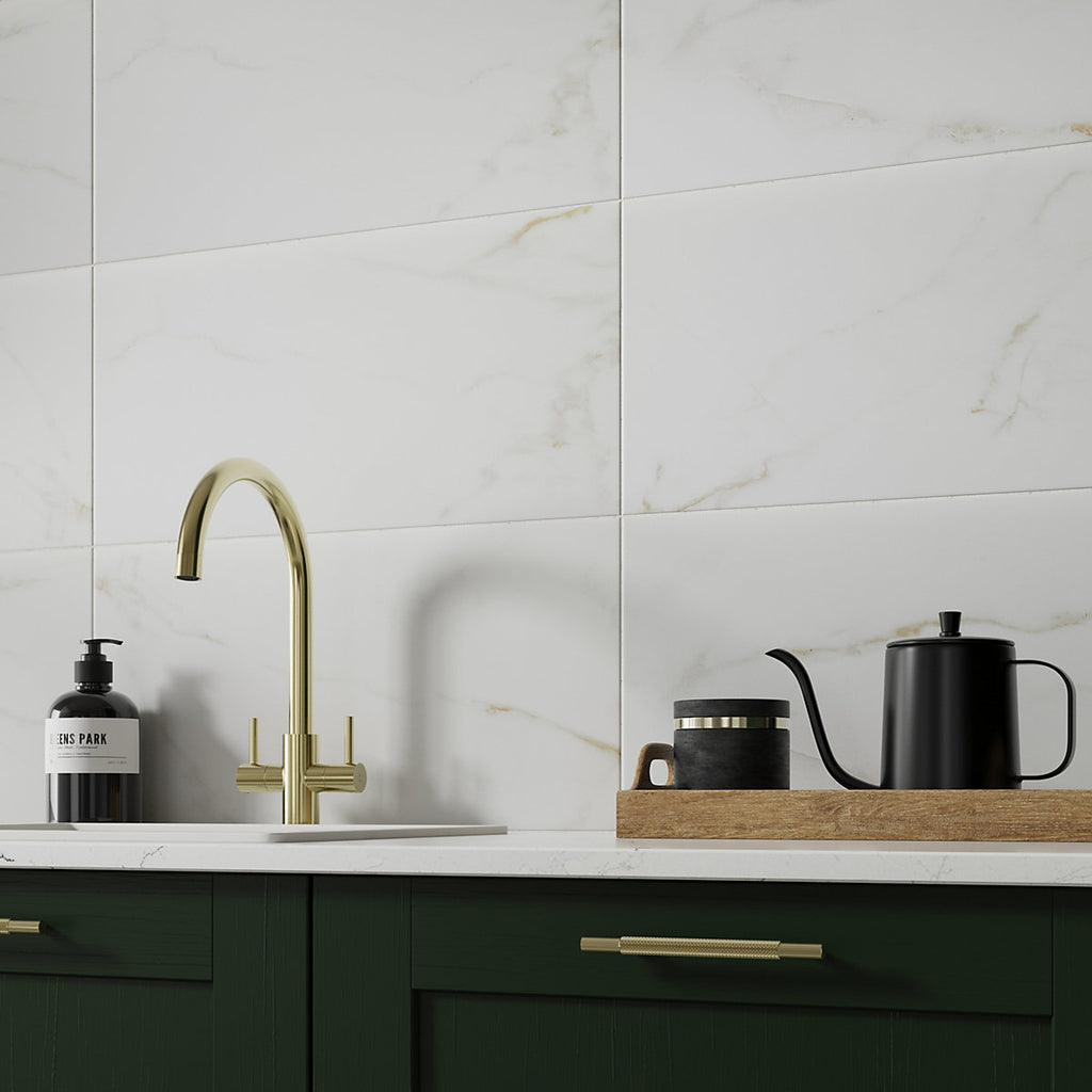 Beatrice White & Gold Matt Marble effect Ceramic Indoor Wall tile Sample