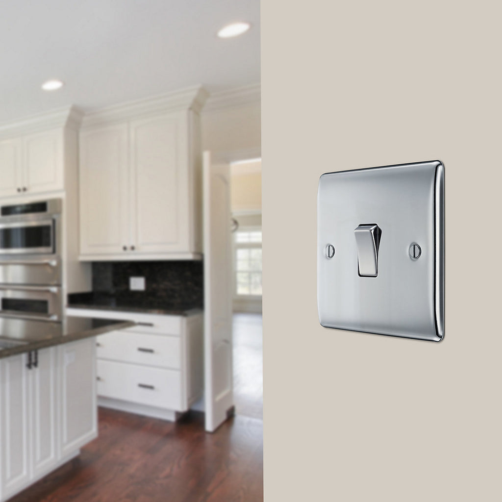 BG 16A 2 way 1 gang Light switch Gloss Chrome effect