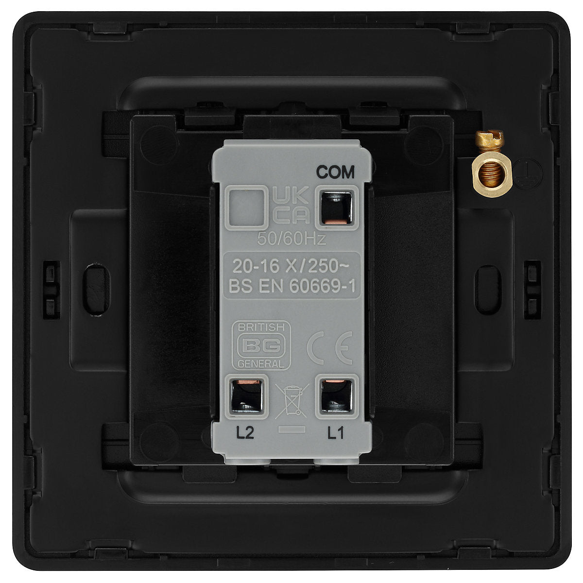 BG 20A 2 way 1 gang Light switch Screwless Matt Black