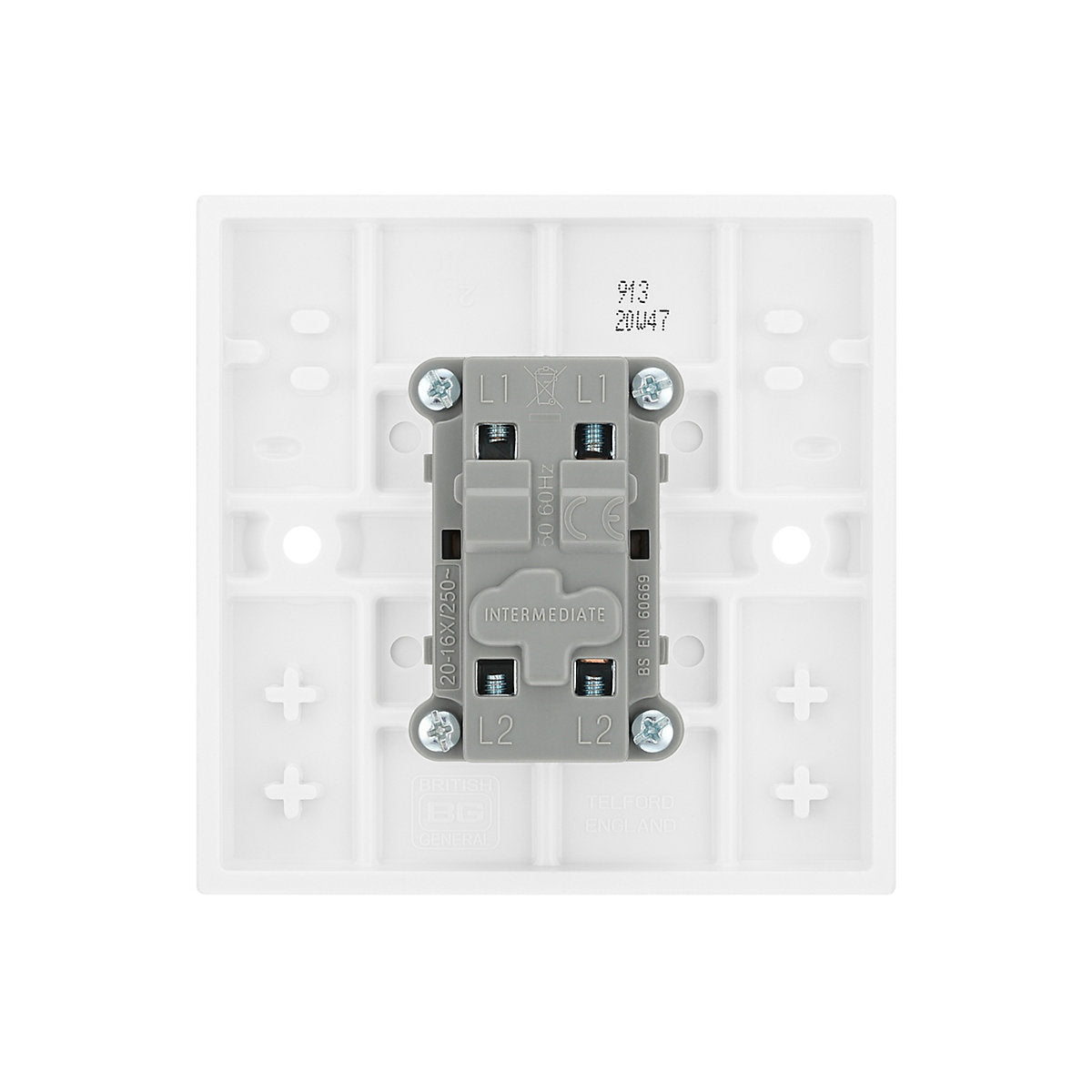 BG 20A Single 2 way Raised square Screwed Intermediate switch Gloss White