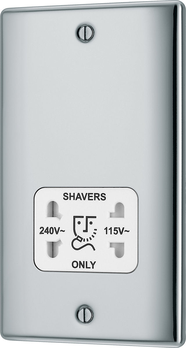 BG Double Raised slim Screwed Shaver socket Gloss Chrome effect