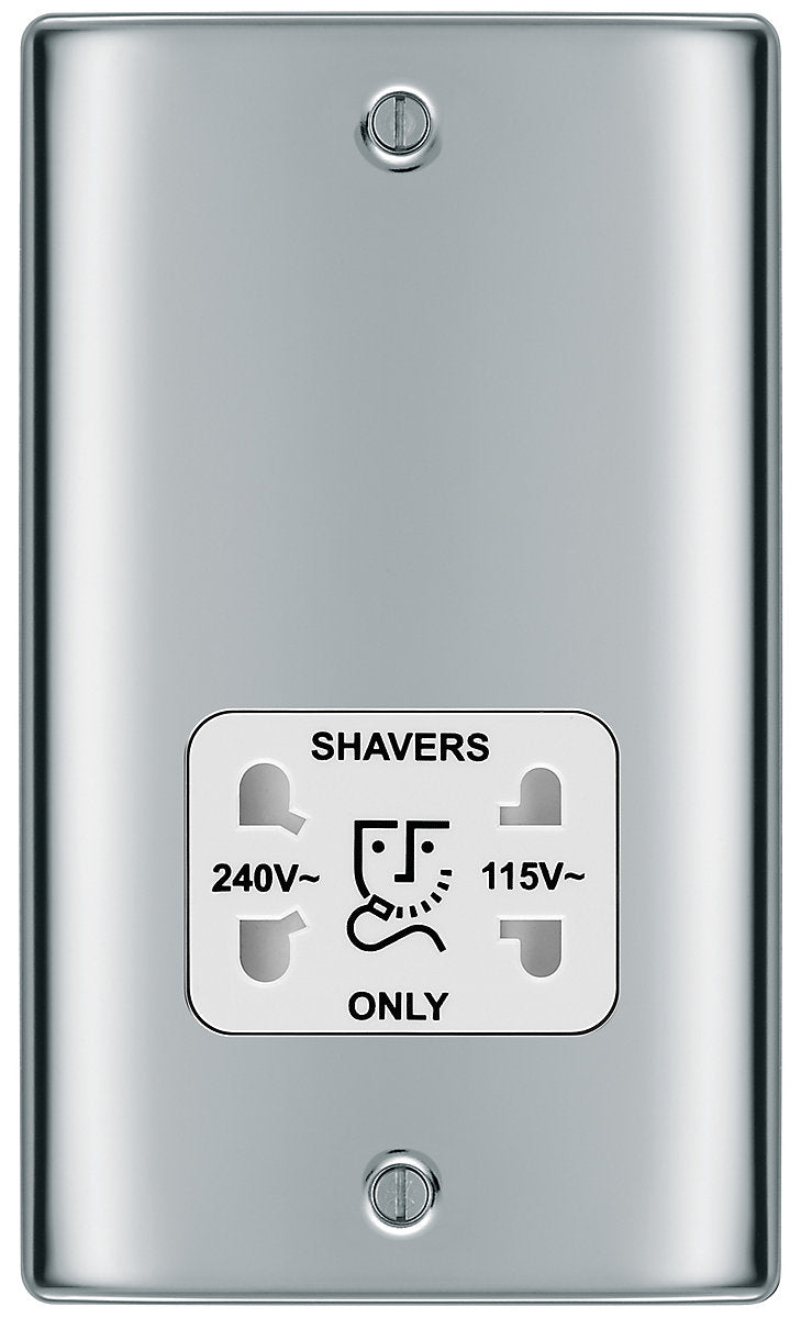 BG Double Raised slim Screwed Shaver socket Gloss Chrome effect