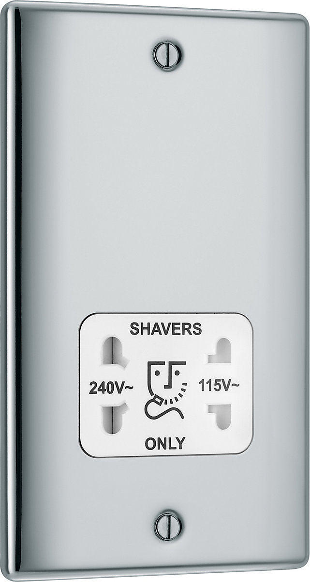 BG Double Raised slim Screwed Shaver socket Gloss Chrome effect