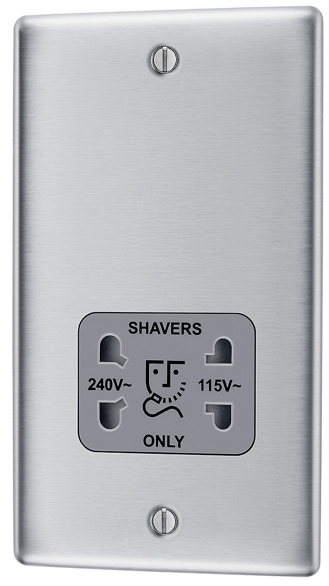 BG Double Raised slim Screwed Shaver socket Matt Steel effect