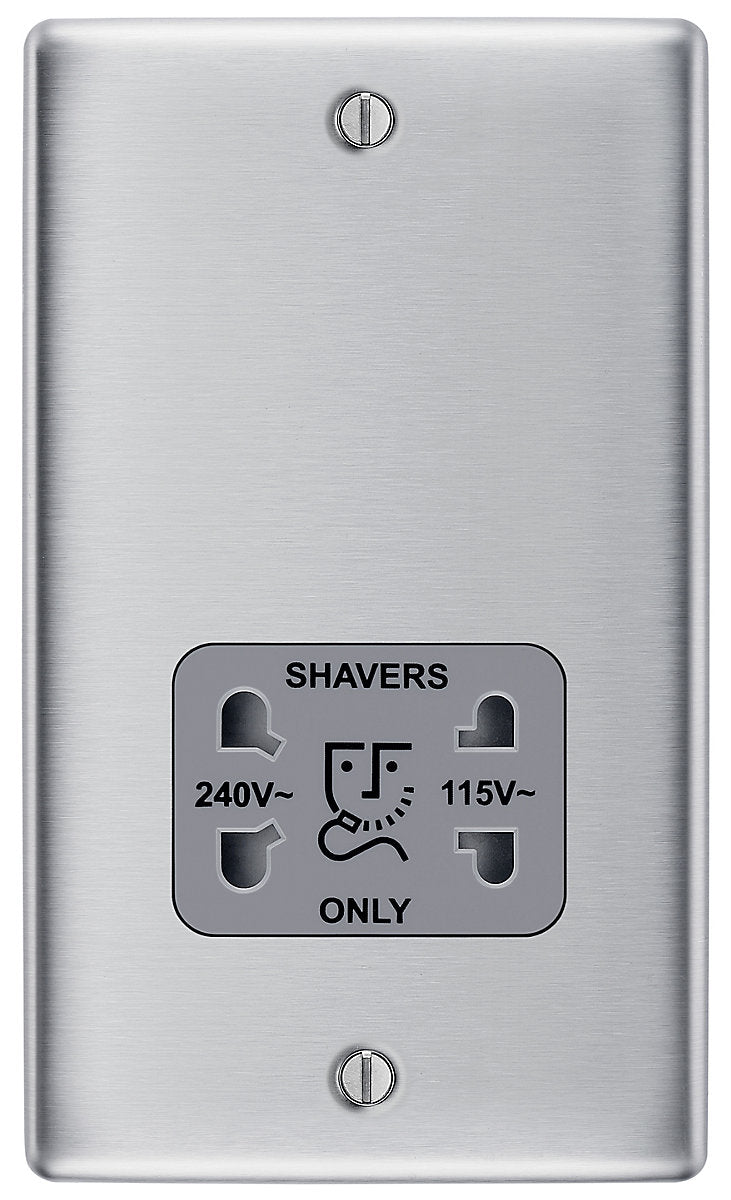 BG Double Raised slim Screwed Shaver socket Matt Steel effect